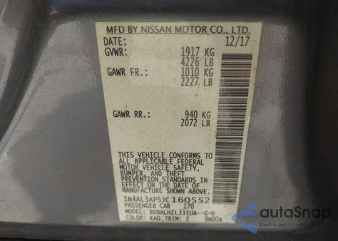 2018 Nissan Altima 2.5 Sr z USA, uszkodzony, nr VIN 1N4AL3AP5JC160552